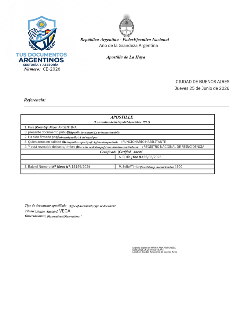 Apostilla de la Haya Argentina desde España