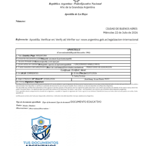 Apostilla título universitario y título secundario argentino