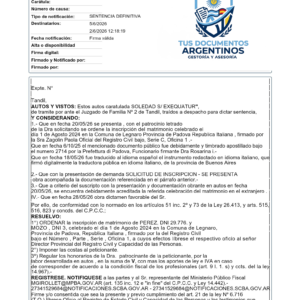Inscripción de matrimonio argentinos celebrado en España