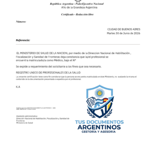 Legalización del Ministerio de Salud Argentina