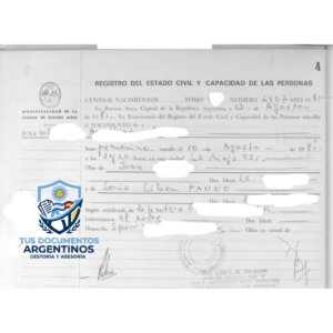 Partida de Nacimiento Argentina