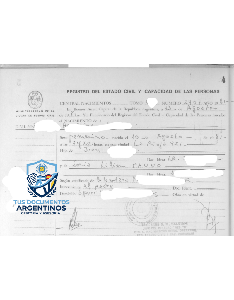 Partida de Nacimiento Argentina
